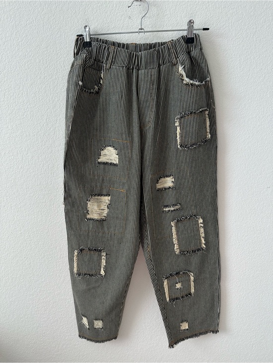 Jaded Gypsy Denim - Jaded Gypsy On The Road Crop Striped Denim Patchwork Jean Pants SZ S/M